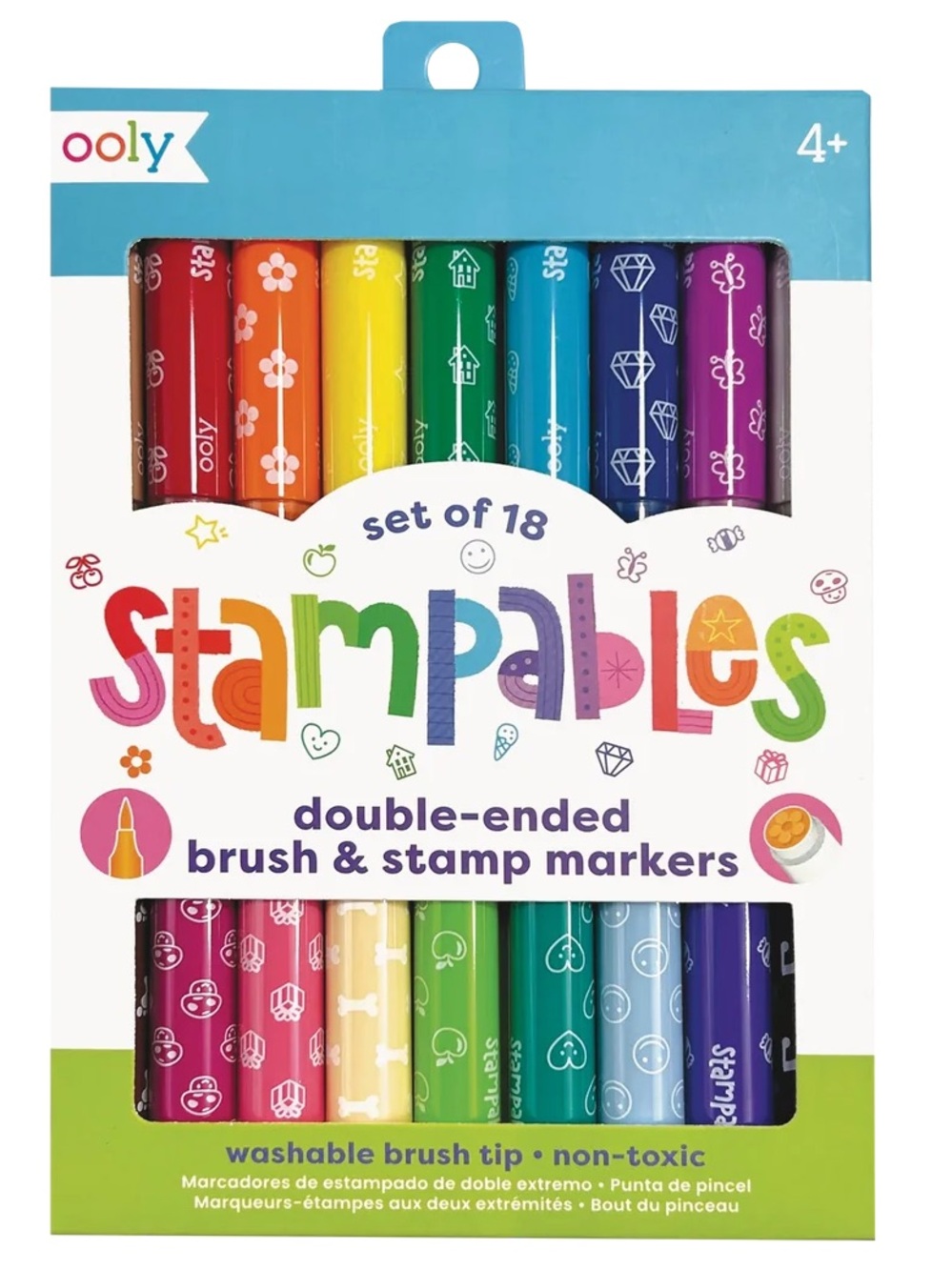 Stampables Double-Ended Brush & Stamp Markers — Multi Color Set of 18
